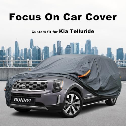 Image of GUNHYI Premium Car Cover Custom Fit Kia Telluride, 16 Layers Heavy Duty Car Cover Waterproof All Weather with Zipper Door for Sun Rain Snow Dust Uv Protection