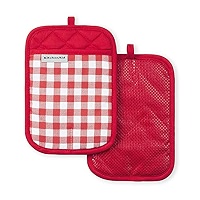 KitchenAid Gingham Pot Holder Set (2 Pack) - 7x10 Inch Heat Resistant With Silicone Grip - Beet Red - View #5