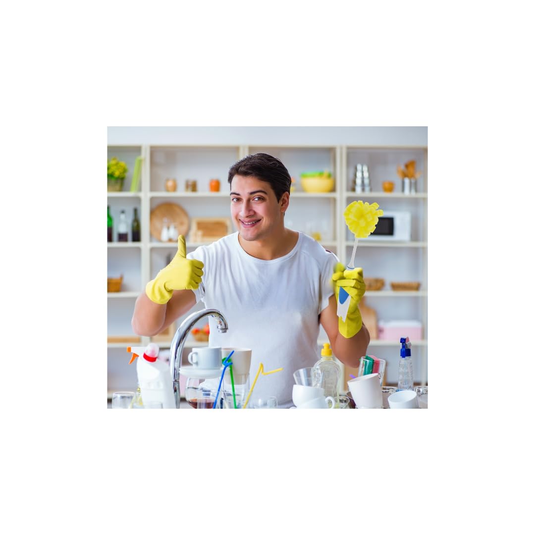 (4) Kitchen Dishwashing Foam Sponges with Handle Multi-Purpose Scrubber Brush Bottle Glass Cleaner Bulk 11.47 in.