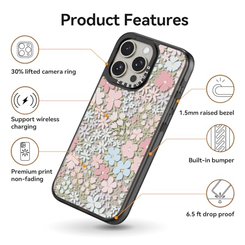 Compatible avec iPhone 15 Pro Max coque noire motif rose 17 cm - 5
