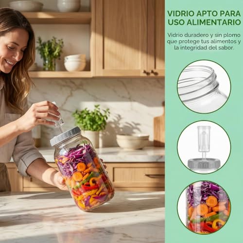 Miniatura 3 de Wantouth 2 Pcs Tarros De Fermentación 2l Con Tapa, Kit De Fermentación Con Cierre De Aire,Recipiente Defermentación De Vidrio, Kit De Fermentaciones Con Etiquetas Cuerdas Para Chucrut Kéfir Kimchi