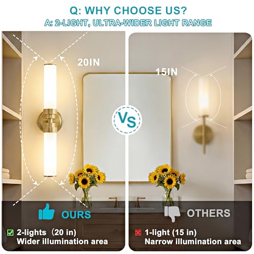 Image of Bathroom Light Fixtures 2 Pack, Gold Wall Sconce with Milk Glass Shade, Modern Vanity Light Up and Down Sconces Wall Light - Bulb Not Included