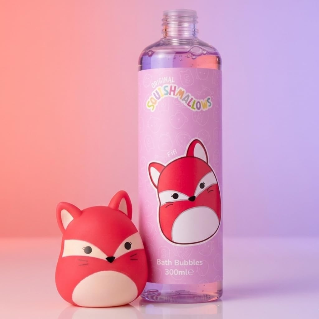 Squishmallows - Baño de burbujas para niños, 300 ml cada uno, Foxy Fruity, Cam Purrfect, Winston Feelin' Mallow, divertidas botellas coleccionables de personajes con tapas blandas