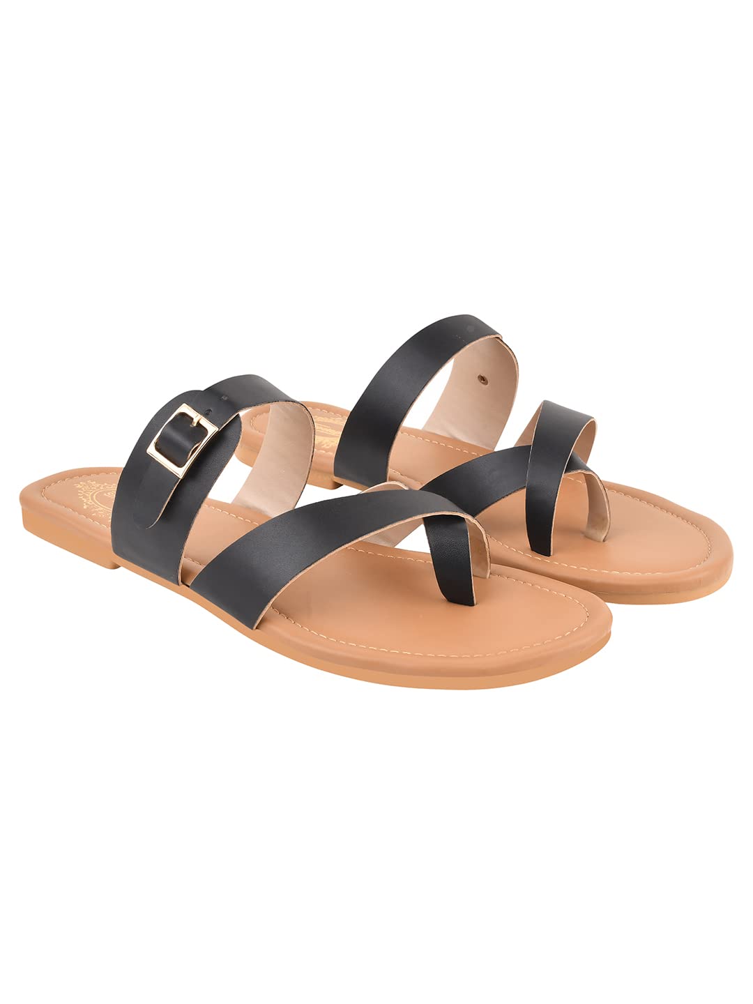 Stylish Side Buckle Detailed Black Flats for Women & Girls /UK4-image-48