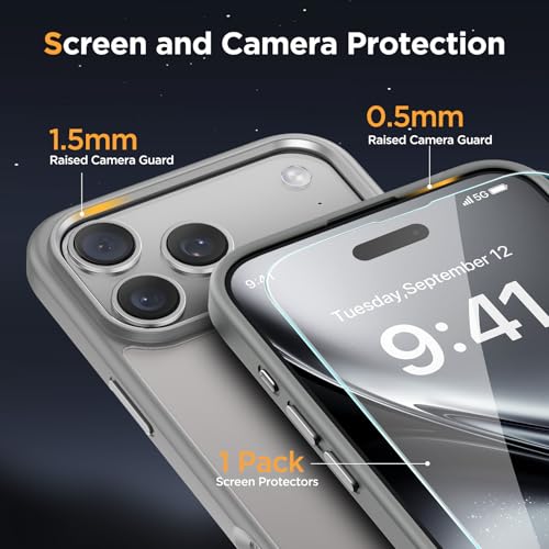 Image of Miracase Magnetic for iPhone 17 Pro Max Case with Screen Protector [Compatible with MagSafe] Slim Thin Phone Case Military-Grade Protected for 17 ProMax Cover Bumper 6.9 inch, Grey