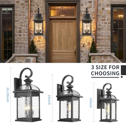 Image of Darkaway Outdoor Lights Fixtures Wall Mount, Extra Large 26inch Outdoor Wall Sconce Lights with Water Ripple Glass for House Front Porch Patio Garage E12 Bulb Base