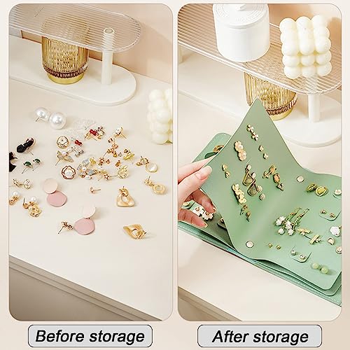 Image of LAKE OF FIRE Earring Book Organizer, Portable Foldable Green Leather Travel Earring Case