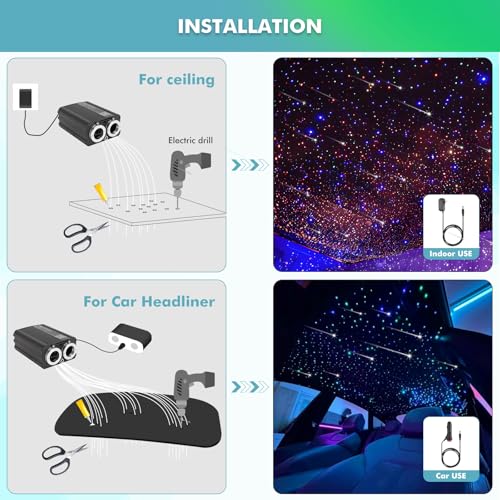 Image of Twinkle Headliner Star Light Kit,1200Pcs*0.03in*9.8ft Ceiling Fiber Optic Lights with Meteor Shooting Star Effect Music Mode RGBW Sound Activated for Car Roof Home Ceiling