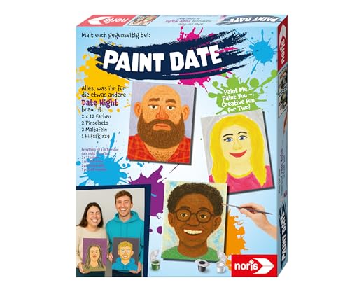 noris Paint Date - Malspiel mit Pinseln, Farben und Maltafeln 24x30 cm, beidseitig bemalbar und rahmenfähig, Partyspiel und Date Game, kreatives Gesellschaftsspiel für Erwachsene & Jugendliche