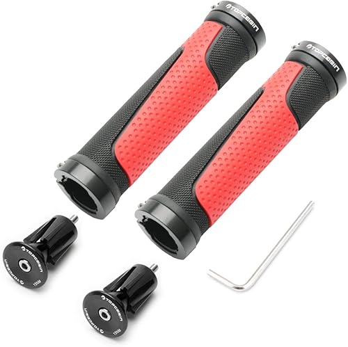 Vista 30 de Puños de manillar de bicicleta de doble bloqueo - Puños cómodos de goma para bicicleta de montaña BMX (Enchufe de bloqueo de aluminio+empuñaduras)