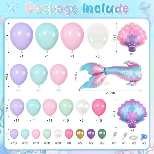 Image of Ouddy Life Mermaid Balloons Garland Arch Kit, Mermaid Birthday Decorations