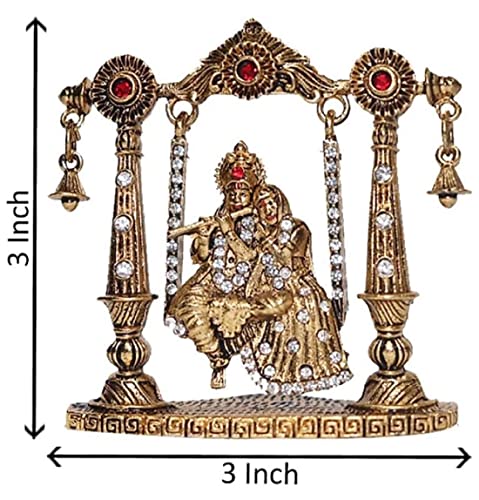 Estatua Radha Krishna en Jhula metálica naranja para decoración miniatura 2
