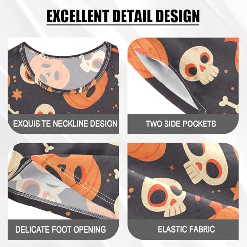 ALAZA Skeleton Halloween Pumpkin Pajamas Set Short Sleeve Cotton Sleepwear Summer Pjs 2 Piece 5-14Y4