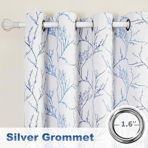 Image of MYSKY HOME Living Room Curtains 95 inches Long Thermal Insulated Room Darkening Curtains for Sliding Door Patio Leaf Pattern Grommet Drapes for Bedroom, Blue, 2 Pieces