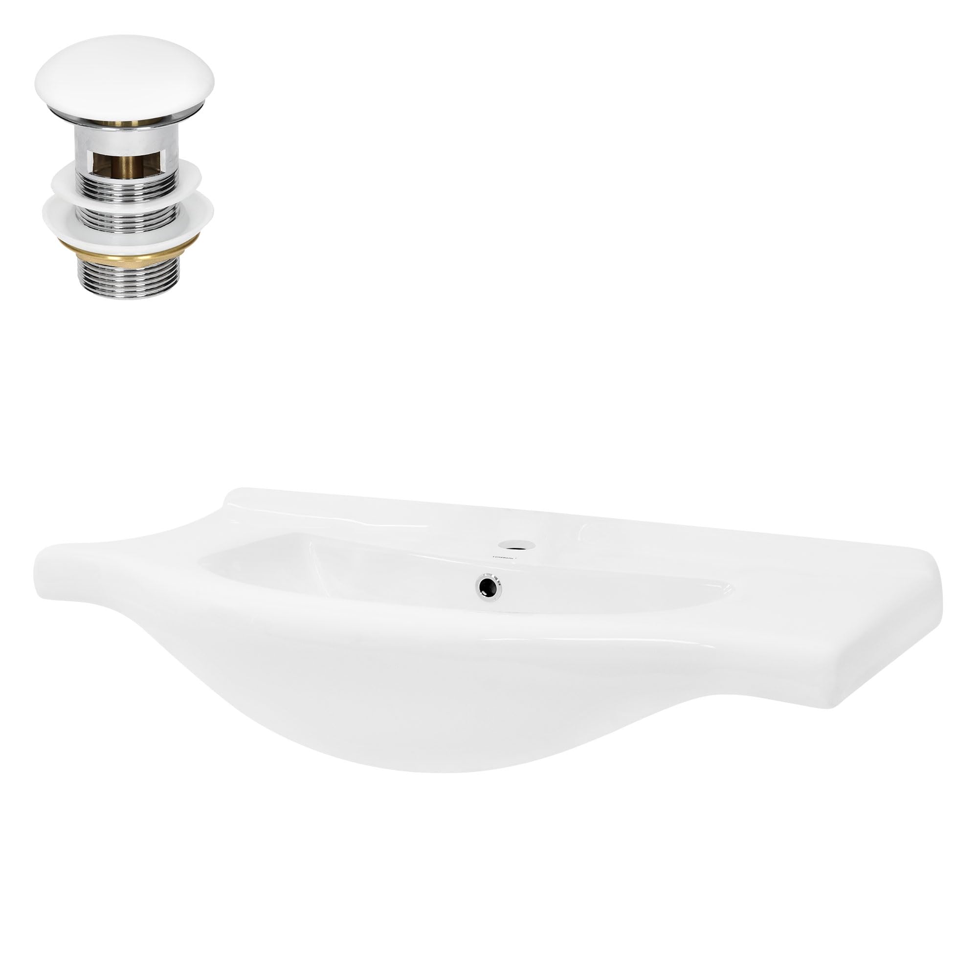 LuxeBath Waschbecken aus Keramik Weiß 86x21,5x51,5 cm inkl. Ablaufgarnitur, Einbauwaschbecken mit Überlauf, Aufsatzwaschbecken Einbauwaschtisch Waschschale Waschplatz Handwaschbecken, für Badezimmer