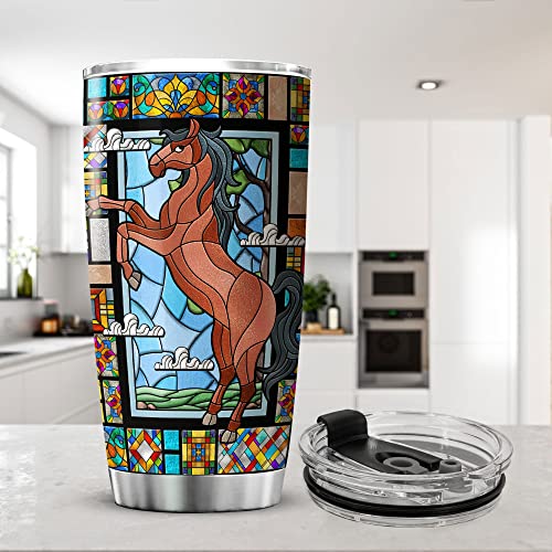 Zoxix Horse Gifts For Women Unique Stained Glass Style Horses Keep Me Stable Tumbler Stainless Steel Cup 20Oz Colorful Animal Print Travel Coffee Mug Equestrian Horse Lover Gifts #TOP4