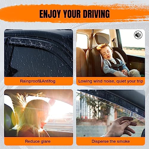 MODILOVER Tape on Window Visor Deflectors, Compatible with 2011-2016 Hyundai Elantra Sedan, Acrylic Smoke Tinted Mug Style Window Rain Guards, Sun Wind Side Vent Visor Set, 4 Pieces