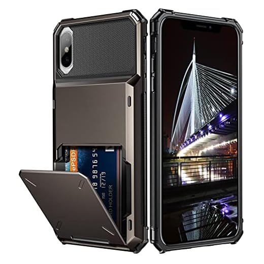 Vofolen Case for iPhone Xs Case iPhone X Wallet ID Slot Credit Card Holder Scratch Resistant Dual Layer Protective Bumper Rugged TPU Rubber Armor Hard Shell Cover for iPhone X XS 10 10S (Gun Color)