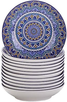 vancasso 32 Pieces Porcelain Dinner Set for 8 - Mandala Dinnerware Dish Set Artisanal Pieces with 10.5in Dinner Plate, 8in Dessert Plate, 6in Bowl and 13oz Mug, Boho Blue Tableware