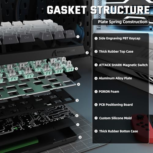 Image of ATTACK SHARK X68 PRO HE Wireless Rapid Trigger Gaming Keyboard with Adjustable Actuation,8K Polling Rate,Hall Effect Magnetic Switch,Hot-Swap,RGB Backlit,BT /2.4GHz /Wired,for FPS Games-Moonlit Night