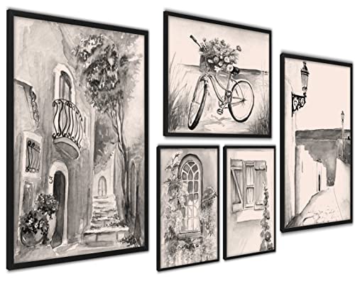 ag.art deco Juego de 5 Cuadros | Laminas Decorativas Pared | Posters para Pared | Decoración Mural para Salón y Dormitorio | Láminas para Enmarcar sin Marco (Vintage Sepia)