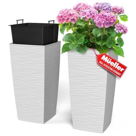 Janska by Mueller M-Resin Heavy Duty Tall Planter, Indoor/Outdoor Grande Plant, Tree, Flower Pot, 2-Piece Set, 24”, Modern Design, Built-in Drainage, White