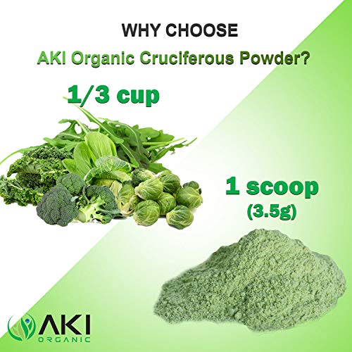 Aki Organic Cruciferous Superfood Blend Powder Made of Kale - Broccoli - Cabbage - Brussels - Sprout - Bok Choy - Arugula Ideal to Boost Greens Veggie Smoothie Supplements Vitamins Phytonutrient