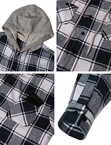 H2H Men's Long Sleeve Quilted Lined Flann   el Shirt Jacket with Hood Navy US XL/Asia 2XL (CMOJA0105)