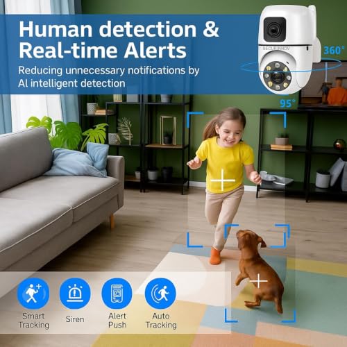 Image of securinnov 4+4MP Smart WiFi PTZ CCTV Camera for Home Outdoor | 360 View | Color Night Vision | Two Way Audio | Wireless Security Camera with Mobile App V380 Pro (Dual Lens Mini Dome)