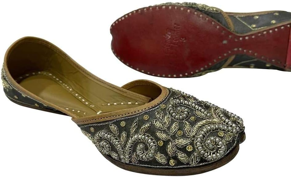 STOP N STYLE Women's Punjabi Jutti Traditional Handmade Wedding Bridal Mojari Ethnic Flats Shoes
