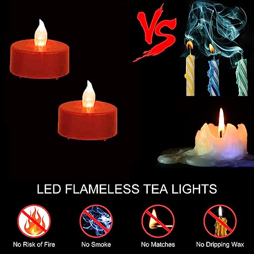 LED Tea Lights Candles- 100PACK Red Flameless Candles Realistic and Bright Flickering Long Lasting 200Hours for Holiday Celebration,Party, Home Decoration,Battery Operated