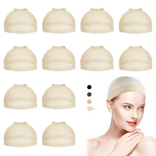 Nude Wig Caps for Women, Nude Bald Cap for Halloween, 12 Pieces - Nude