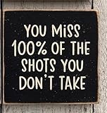 Agriism You Miss 100% of The Shots You Don't Take Sign,8x8 Inch Hockey Wood Sign,Man Cave Decoration,Sports Gift,Hockey Decor,Game Room Decor