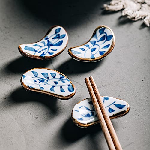 Oukerde Ensemble de Repose-Baguettes en céramique 4pcs,Repose-Baguettes de Table à Manger en céramique Demi-Lune,cuillère fourchettes Couteaux Repose-Vaisselle pour Le dîner à la Maison Cover