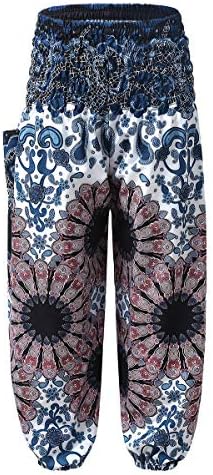 QinCiao Kids Girls Loose Hippie Pants Bohemian Harem Pants Smocked Baggy Boho Trousers Yoga Dance Pilates Bottoms Navy Blue 8-10