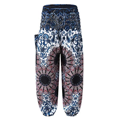 Qinciao Kids Girls Loose Hippie Pants Bohemian Harem Pants Smocked Baggy Boho Trousers Yoga Dance Pilates Bottoms Navy Blue 8-10 #TOP2