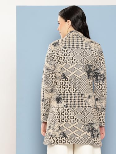 Image of Aarika Womens Winter Wear Lemon Colour Abstract Woolen Cardigan