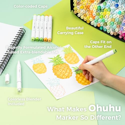 Image of Ohuhu 320 Colors Alcohol Markers Brush Tip- Brush& Fine Double Tipped Alcohol-based Art Sketch Marker Set for Artist Adults Coloring Illustration - Honolulu B of Ohuhu Markers