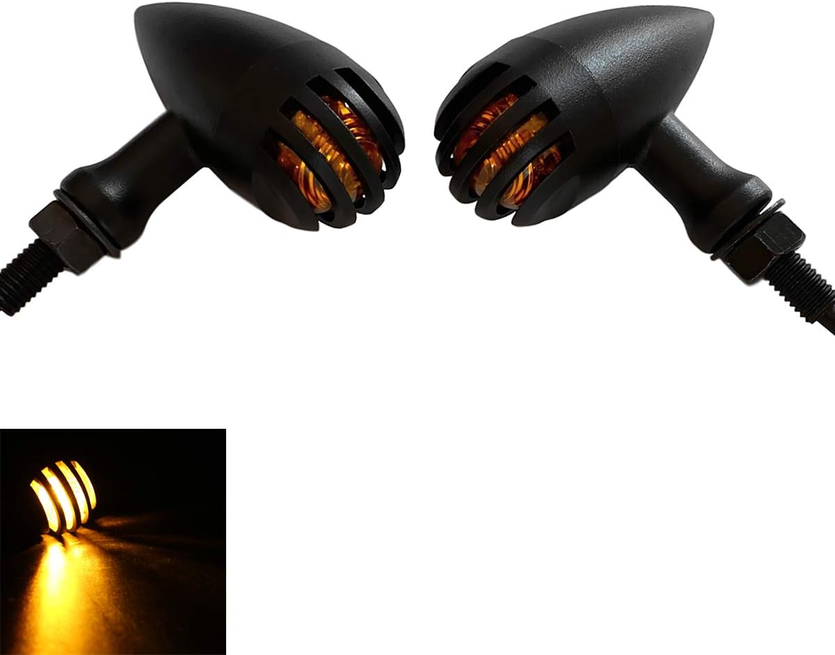 FATECIM 2pcs Motorcycle LED Turn Signals Indicator Finned Grill Amber Light Bullet Motorbike Blinkers Universal for Harley Davidson Honda Yamaha Suzuki Kawasaki Harley Ducati BMW Triumph Hyosung