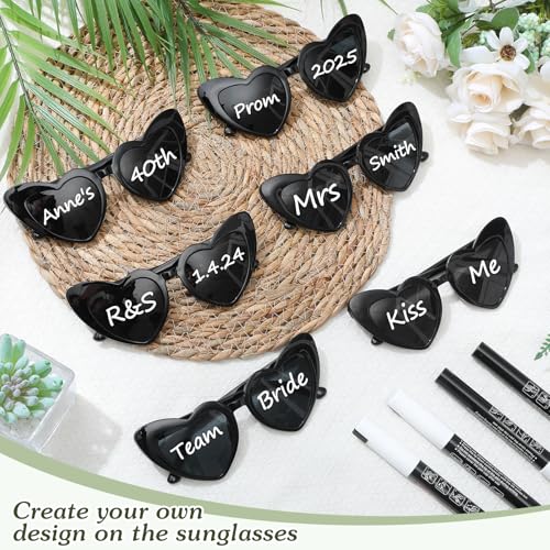 Flutesan 24 Pcs Personalized Heart Shaped Sunglasses Bulk Custom Sunglasses with 8 Pens for Adult DIY Bridal Party Favor3