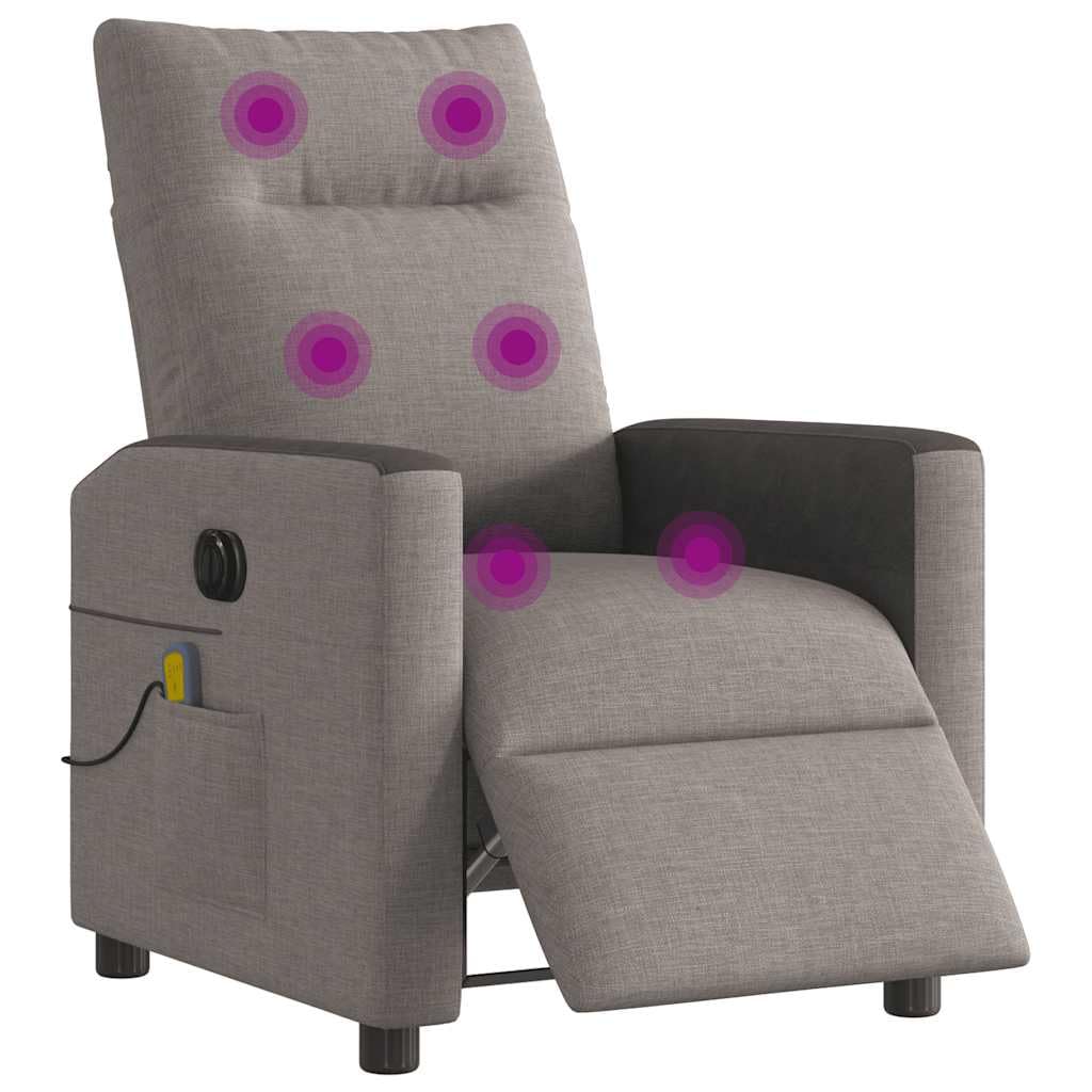 Elektrischer Massagesessel Taupe Stoff Relaxsessel mit Liegefunktion und 6-Punkt Vibrationsmassage für Wohnzimmer und Büro, ergonomisches Design, langlebig, modernes Retro-Design