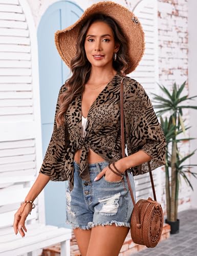 Image of Totatuit Women's Short Cardigan Bolero Sheer Shrug Tie Open Front Bell Sleeve Summer Cropped Bolero Cardigan