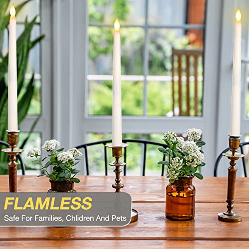 Image of Tuanse 24 Pack Flameless Flicker Taper Candles Bulk with Remote and Timer, Battery Operated LED Warm White Taper Candles Light for Home Wedding Decoration Gifts (Beige,11 Inch)