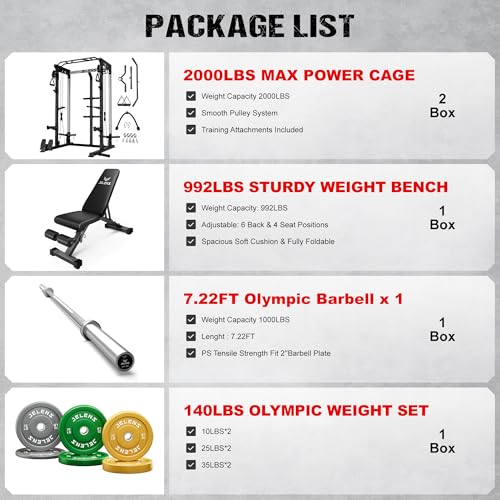 Image of JELENS C21 Power Cage, 2000LBS Multi-Function Power Rack with Independent Dual Pulley System, All-in-One Squat Rack for Cable Crossover, Home Gym Workout Machine