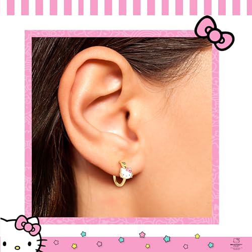 Sanrio Hello Kitty Womens Hoop Earrings - Sterling Silver and Enamel Hello Kitty Earrings Official License2