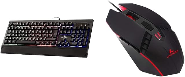 LYCANDER Gaming Keyboard UK, Wired USB Keyboard - 19 anti-ghosting keys & Gaming Mouse, Wired Optical USB Mice with Adjustable dpi up to 6400, 7 Buttons, LED, 1.5M Cable - Black, Red