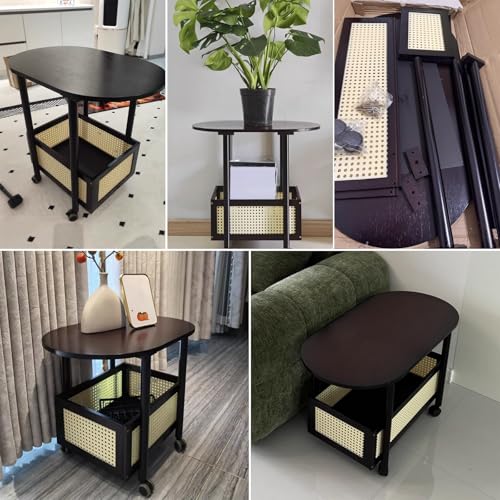 Ovaler Couchtisch mit Stauraum, 2-stöckig, Wohnzimmertisch auf Rollen, perfekt für Tassen, Bücher, Snacks und Zeitschriften, Landhaus-Stil – Bild 8