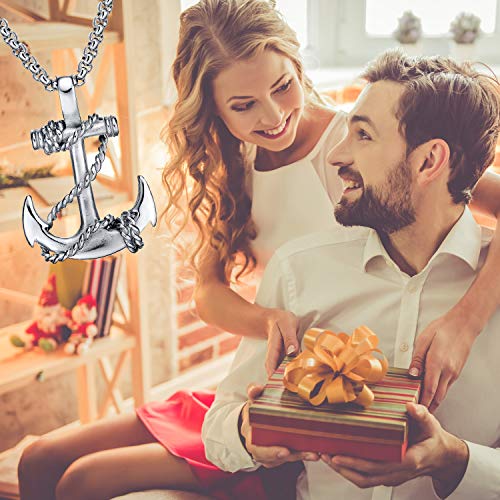 Feraco Anchor Necklace for Men Vintage Navy Nautical Pirate Pendant Stainless Steel Anchor Chain Necklace, 21.6 inch4