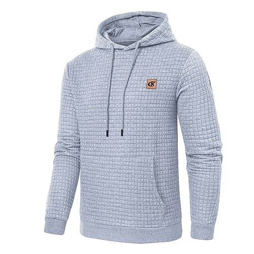 Yundobop Men'S Pullover Hoodies Plaid Jacquard Long Sleeve Drawstring Hipster Casual Hooded Sweatshirts With Kanga Pockets Lightgrey L thumb #1