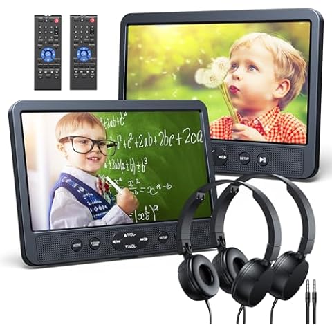 NAVISKAUTO 10.1'' Dual Car DVD Players with HDMI Input Wall Charger 2 Headphones Support Region Free, Last Memory, AV in & AV Out, USB/TF Card, Play a Same or Two Different Movies (2 X DVD Player) Cover